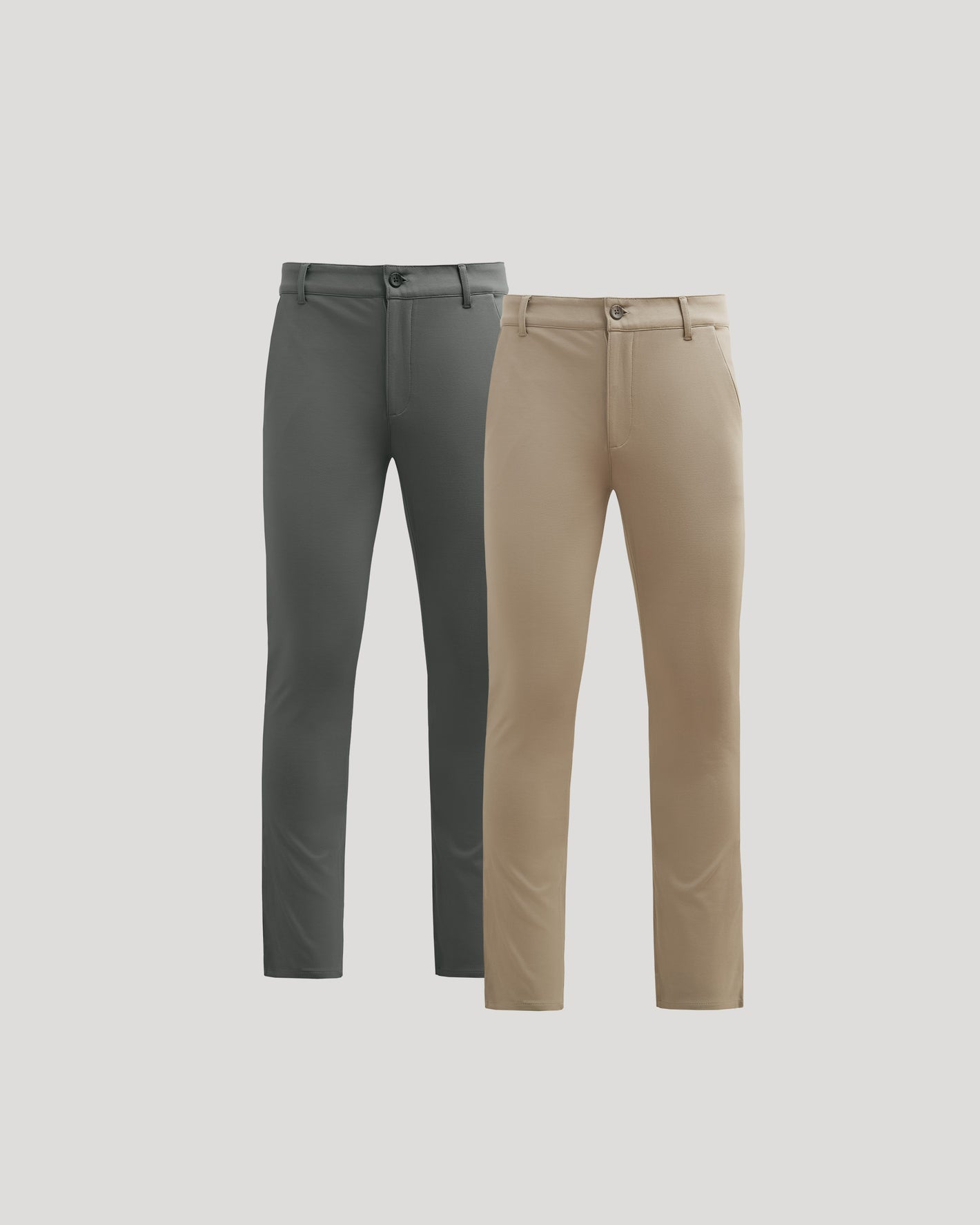 Carbon & Khaki Slim Comfort Knit Chino 2-Pack on plain background.