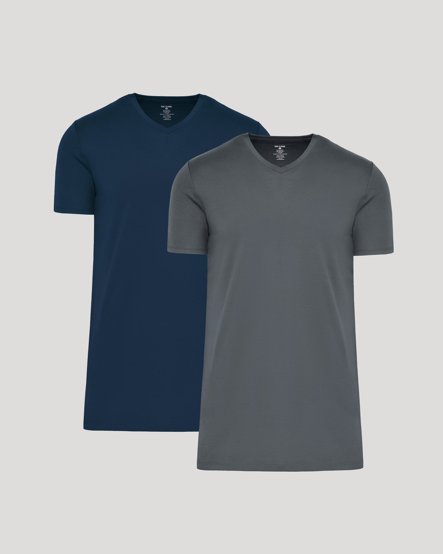 Carbon & Navy Tall Premium Pima V-Neck 2-Pack T-shirts displayed side by side.
