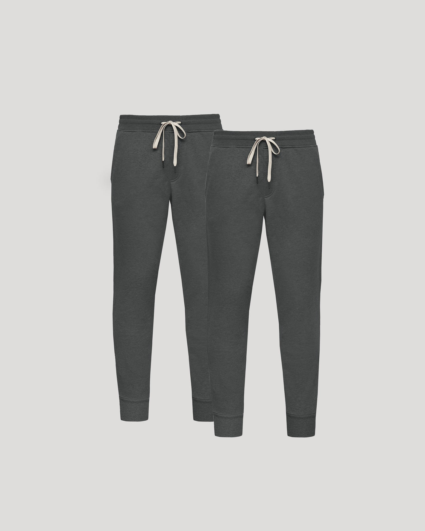 Charcoal Heather Gray Fleece French Terry Joggers 2-Pack with drawcords.