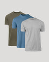Classic Crew 3-Pack: olive, blue, gray fitted T-shirts.