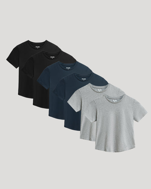 Boys' Classic Curved Hem Crew Neck 6-Pack, assorted plain T-shirts.