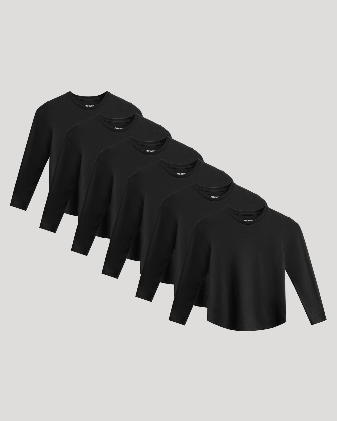 Boys' Classic Long Sleeve Curved Hem Crew Neck 6-Pack fanned out.