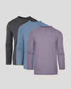 Seasonal Classic Long Sleeve Henley 3-Pack in purple, blue, and charcoal.