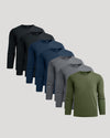 Premium Pima Long Sleeve Crew 7-Pack shirts displayed in staggered layout.