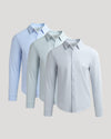 Long Sleeve Stretch Oxford 3-Pack in pastel stripes, button-down style.