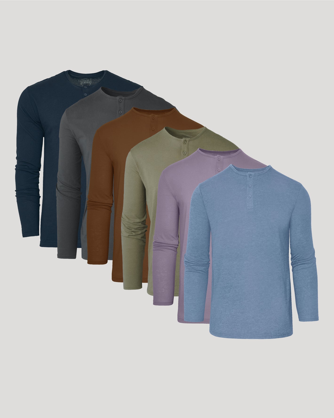 Seasonal Classic Long Sleeve Henley 6-Pack displayed in six colors.