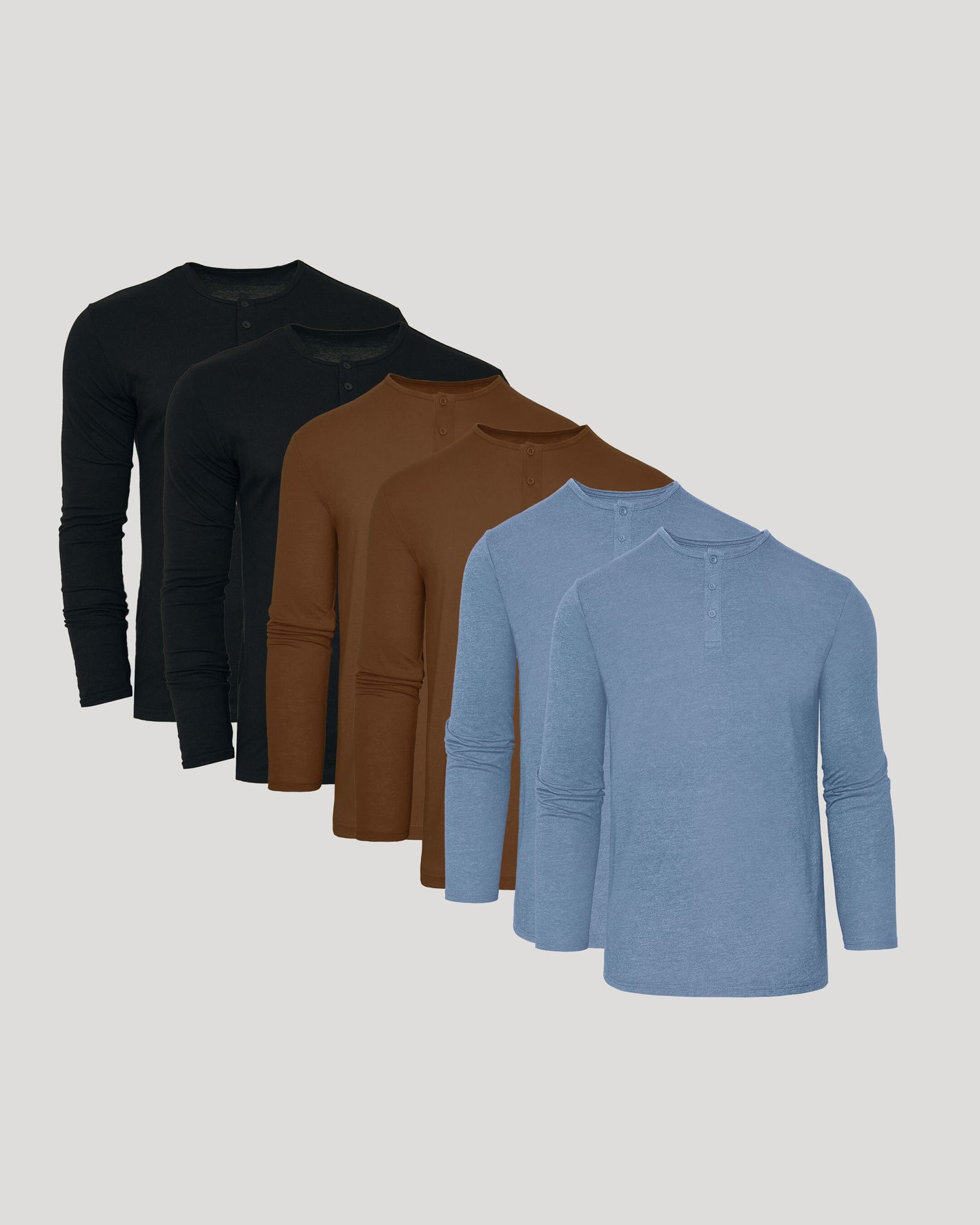 Classic Henley 6-Pack arranged in staggered row against neutral background.