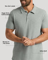 Man wearing Heather Polo 3-Pack shirt, showcasing fit and comfort features.