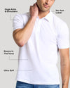 Man wearing All White Classic Polo 2-Pack, showcasing fit and comfort features.