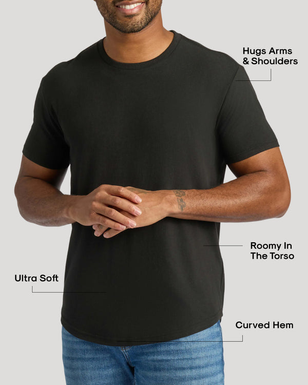 Man wearing Black & White Curved Classic Crew Neck 2-Pack shirt.
