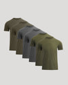Classic Crews 6-Pack of fitted earth-tone T-shirts displayed neatly.