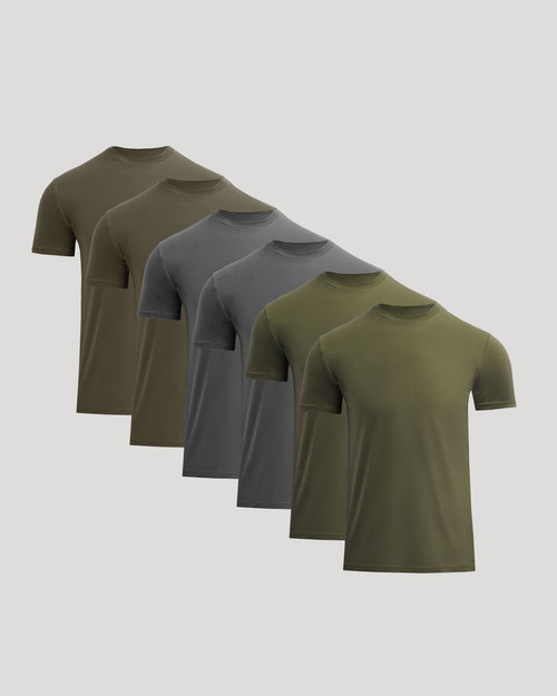 Classic Crews 6-Pack of fitted earth-tone T-shirts displayed neatly.