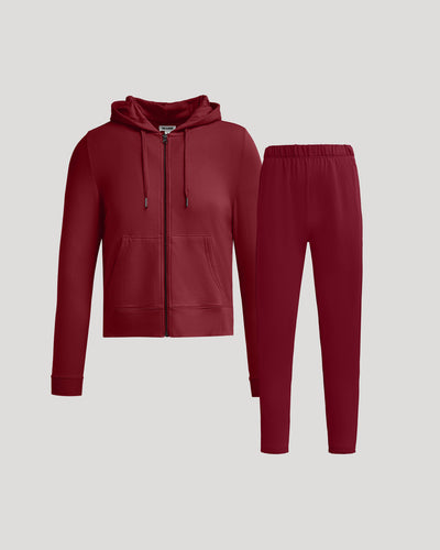 Crop Zip Hoodie & Relaxed Jogger Set - Dark Maroon