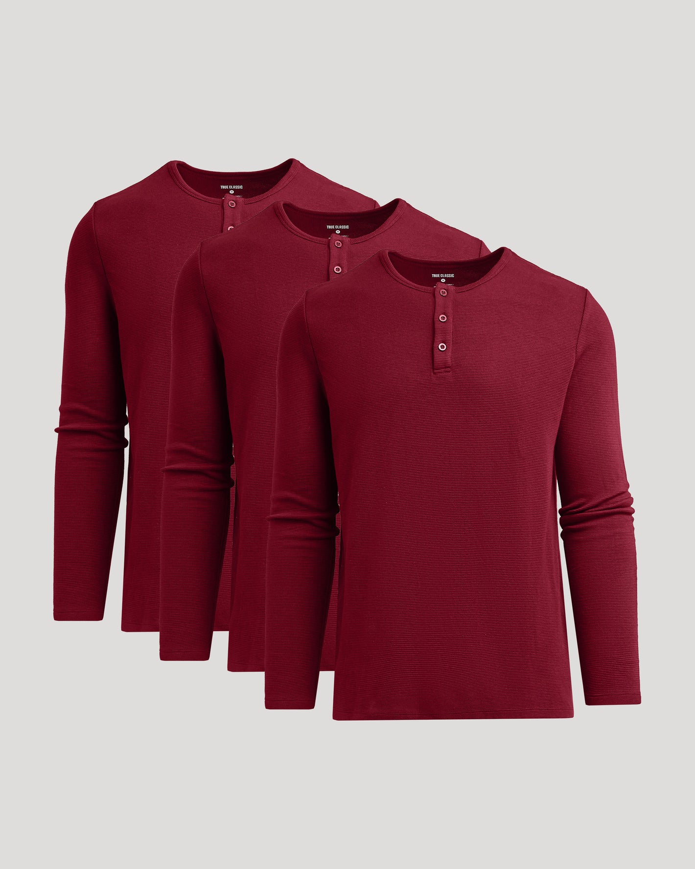 Dark Maroon Waffle Long Sleeve Henley 3-Pack with textured crew necks.