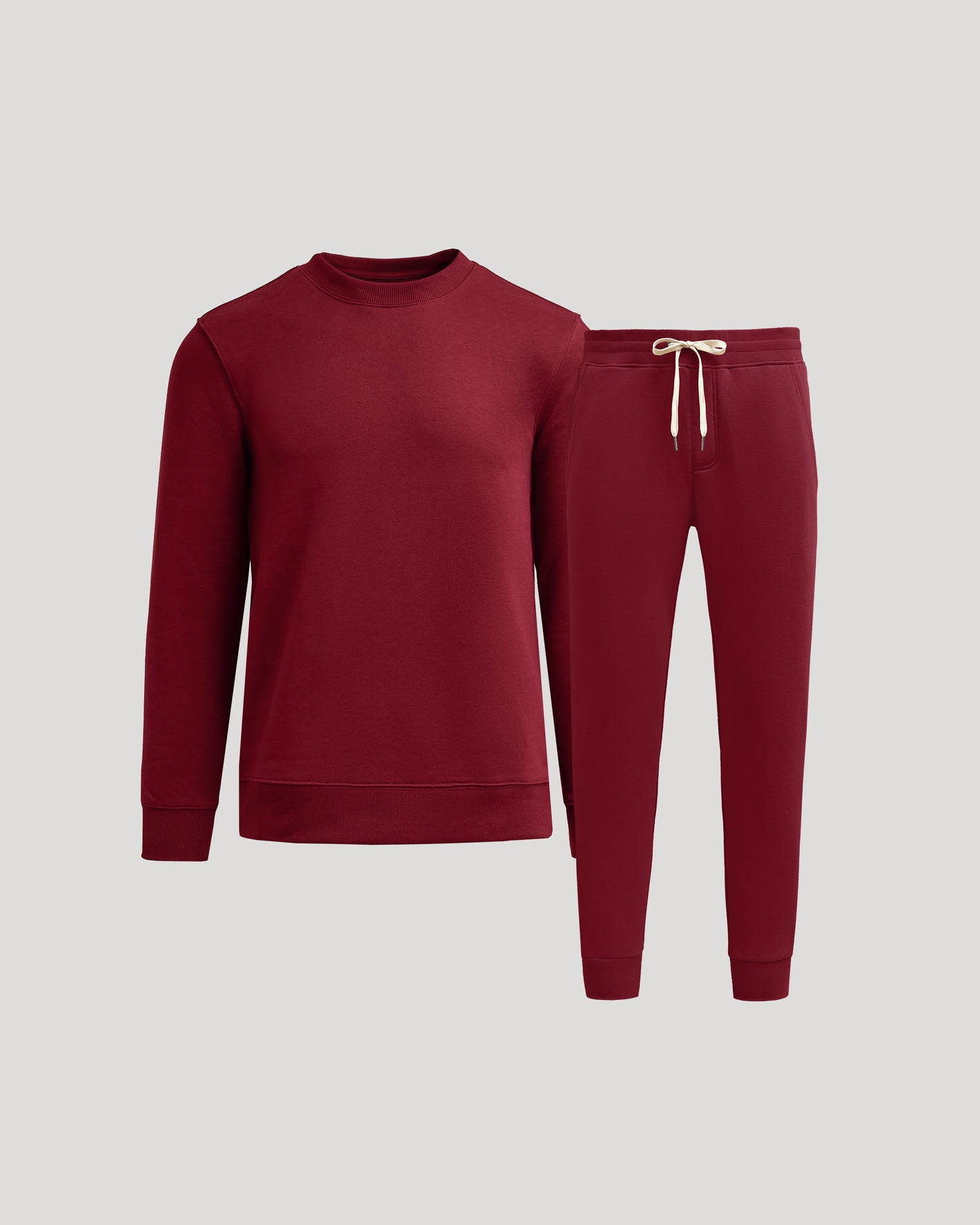 Dark Maroon Pullover Fleece Crew & Jogger 2-Pack displayed on gray background.