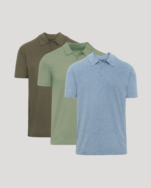 Classic Polo 3-Pack with three short sleeve polos in olive green sage green and light blue for mens basics