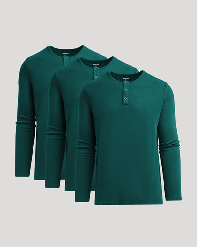Deep Emerald Waffle Long Sleeve Henley 3-Pack
