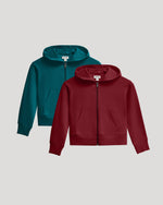 Girls Deep Emerald & Dark Maroon Cropped Zip Hoodie 2-Pack