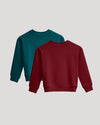 Girls Deep Emerald & Dark Maroon Slouch Pullover Crew 2-Pack laid flat.
