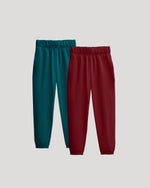 Girls Deep Emerald & Dark Maroon Relaxed Joggers 2-Pack