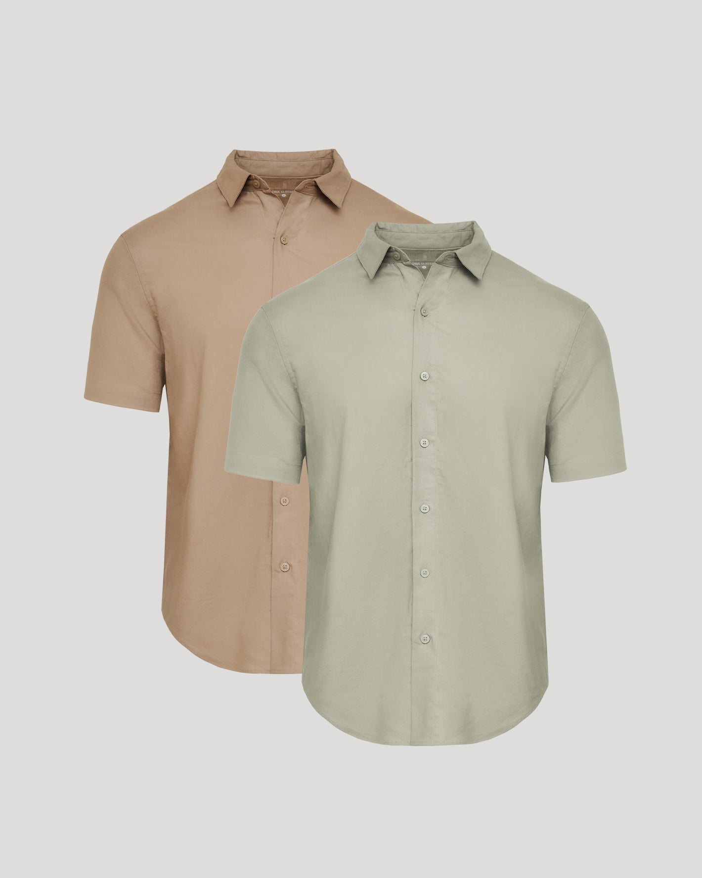 Dusty Taupe and Moss Oak Short Sleeve Linen Shirt 2-Pack.