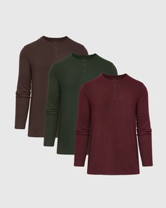 True ClassicEarth Hues Waffle Henley 3-Pack