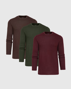 True ClassicEarth Tones Waffle Long Sleeve Crew 3-Pack