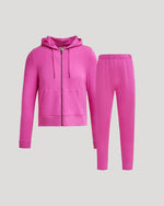 Womens Electric Fuchsia Crop Zip Hoodie & Relaxed Jogger 2-Pack