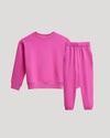 Girls Electric Fuchsia Slouch Pullover Crew & Relaxed Joggers set displayed.