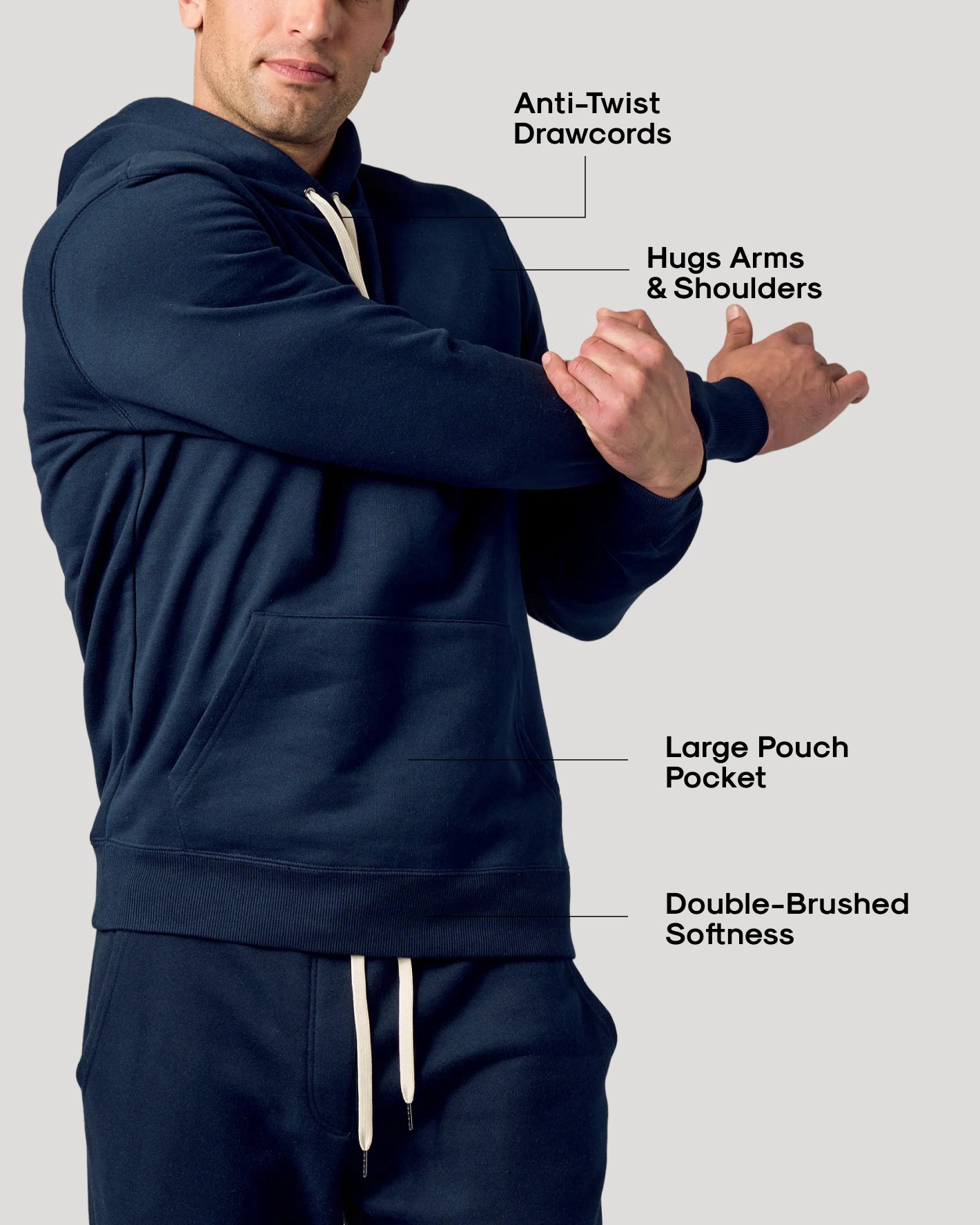 Navy Fleece French Terry Pullover Hoodie