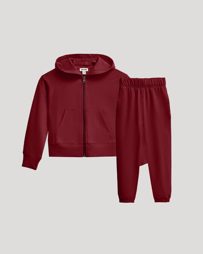 Girls Zip Hoodie & Jogger Set - Dark Maroon
