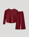 Girls Dark Maroon Waffle Henley & Pants Set, waffle-knit comfort.