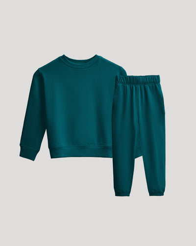 Girls Pullover Crew & Relaxed Jogger Set - Deep Emerald
