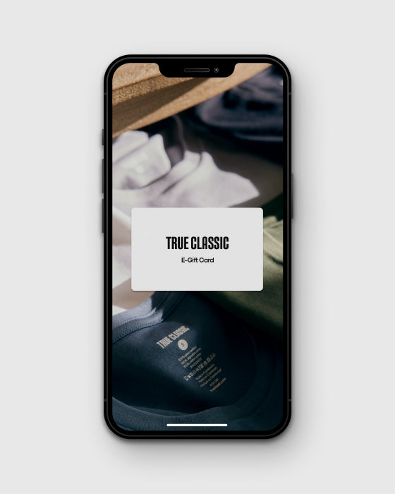 True Classic E-Gift Card displayed on a smartphone screen.