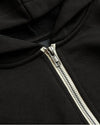 Black Boys' Full Zip Fleece Hoodie close-up, showing silver zipper and fabric.