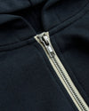 Boys' Navy Fleece Full Zip Hoodie showing metal zipper detail.