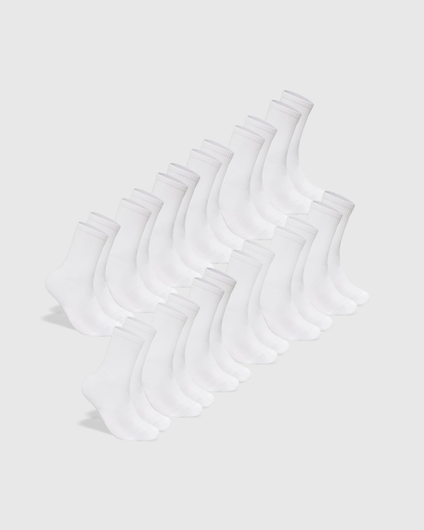 White Half Crew Socks 12-Pack arranged in a staggered grid.