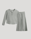 Girls Heather Gray Waffle Long Sleeve Henley & Waffle Leg Pants set, flat-laid.