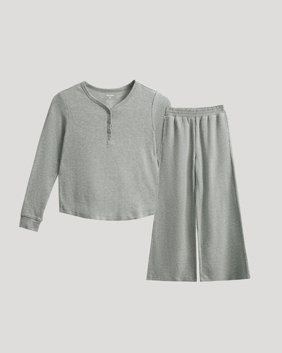 Girls Waffle Henley & Waffle Pants Set - Heather Gray