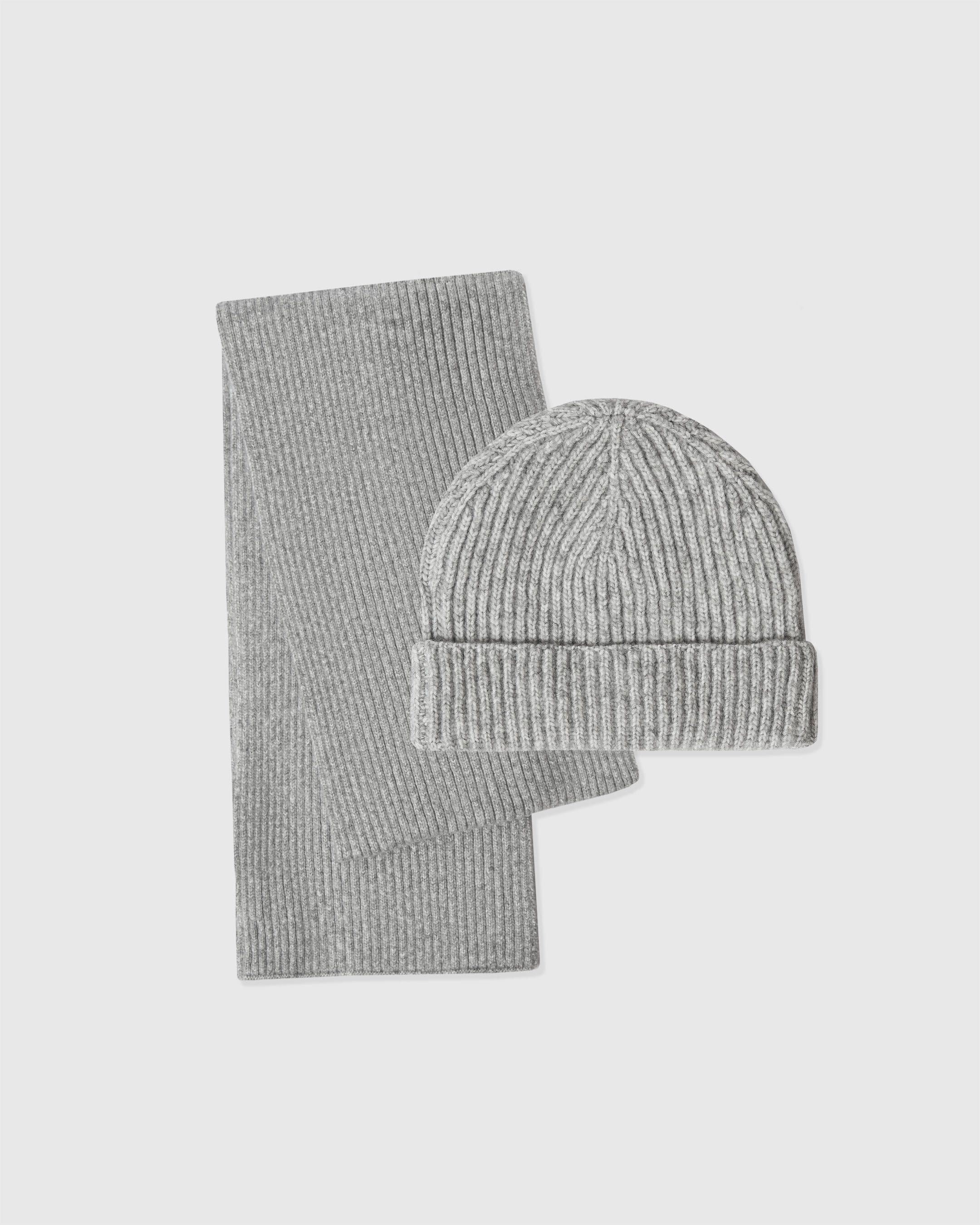 Heather Gray Sweater Beanie and Scarf Set