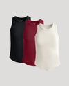 Womens Ribbed High Neck Tank 3-Pack laid out side by side.