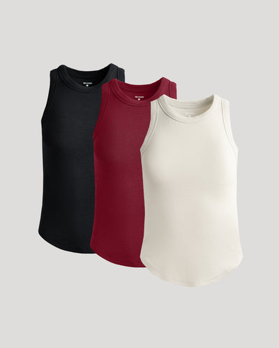 Womens Ribbed High Neck Tank 3-Pack