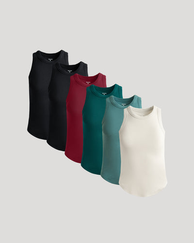 Womens Ribbed High Neck Tank 6-Pack