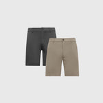 Pack de 2 pantalones cortos chinos de punto cómodos color carbón y caqui de 9&quot;