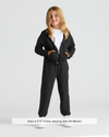 Child in Girls Black Cropped Zip Hoodie & Relaxed Joggers.