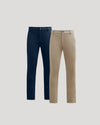 Navy & Khaki Slim Comfort Knit Chino 2-Pack displayed side by side.
