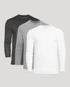 Classic Long Sleeve 3-Pack T-shirts, layered white, gray, charcoal.