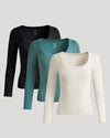 Womens Ribbed Long Sleeve Scoop Neck Tee 3-Pack, fitted with textured pattern.