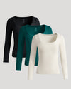 Womens Ribbed Long Sleeve Scoop Neck Tee 3-Pack, form-fitting and versatile.