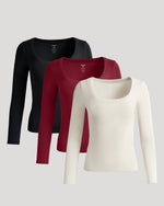 Womens Ribbed Long Sleeve Scoop Neck Tee 3-Pack